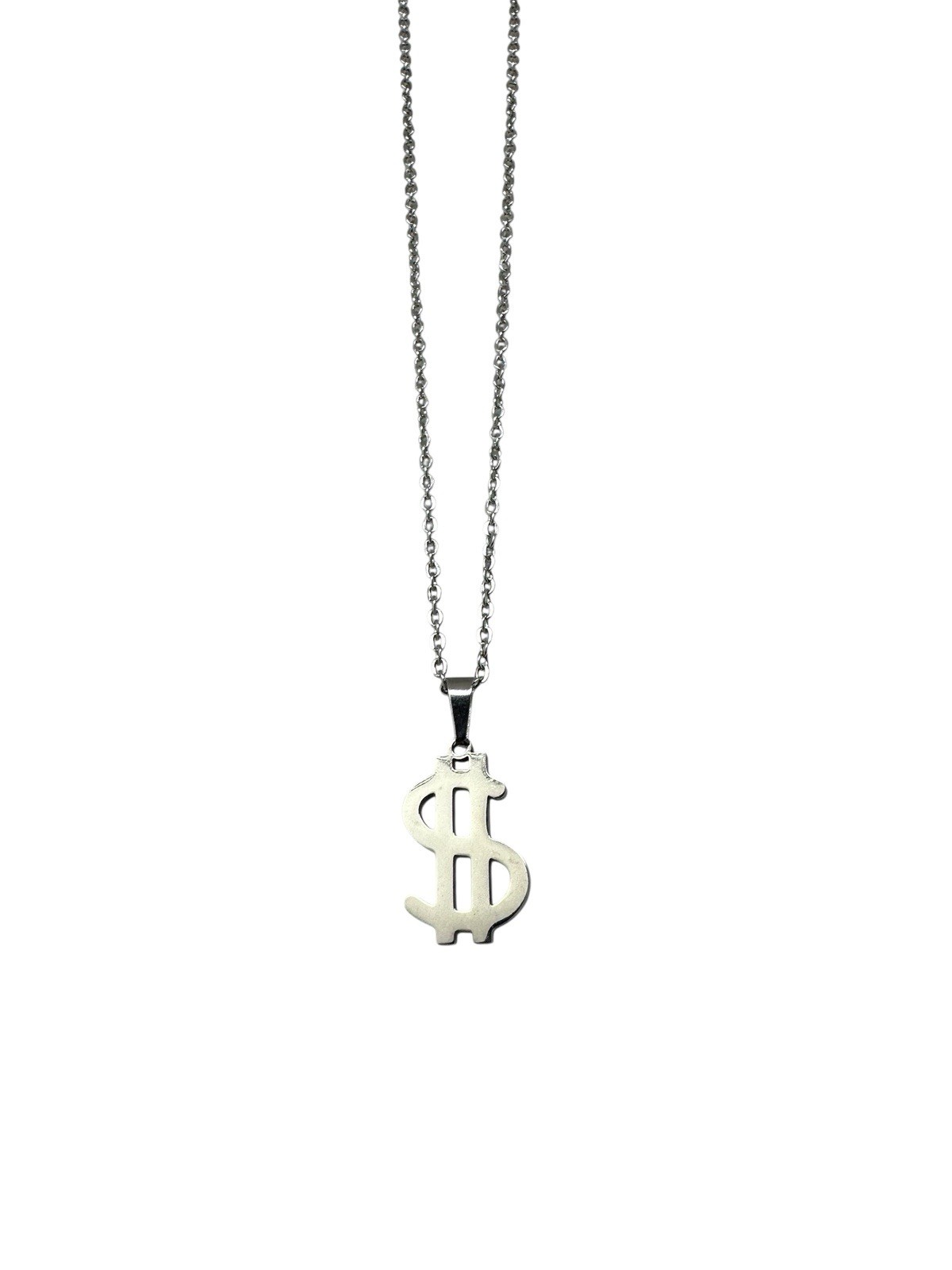 Dollar Sign Necklace Stainless Steel Pendant Chain Gold or Silver Tone Unisex