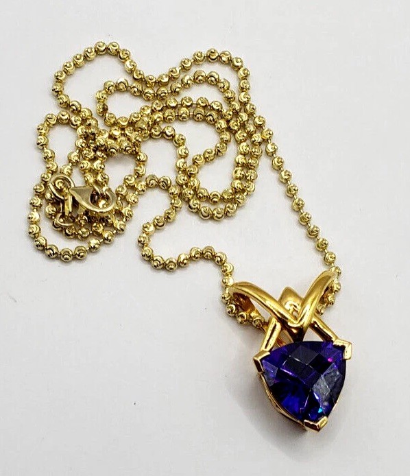 18K Over 925 Sterling Silver ROSS SIMONS Purple Trillion Cubic Zirconia Necklace