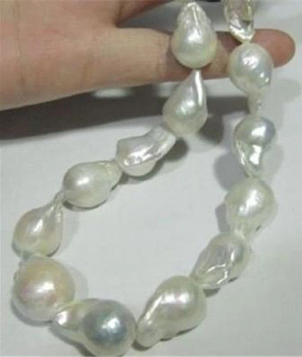 Rare 15-25MM SOUTH SEA REAL NATURAL WHITE BAROQUE PEARL NECKLACE JEWELRY 16-36″