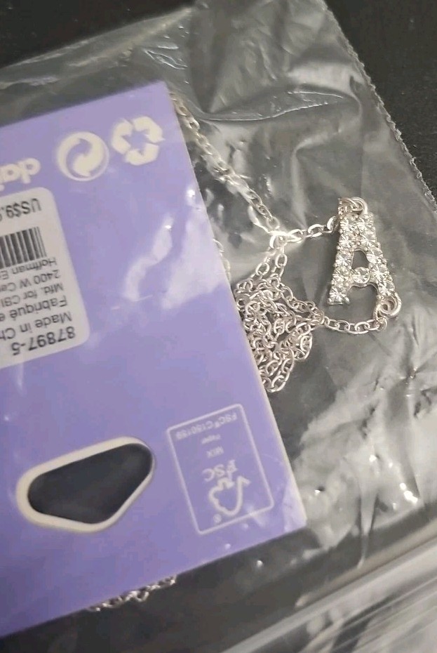 NIP Claires Letter “A” Necklace Rhinstones Silver Tone Kids Or Adults