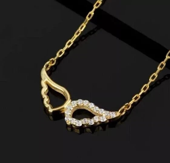 Elegant Wing’s Pendant Necklace Round Simulated Diamond 14K Yellow Gold Plated