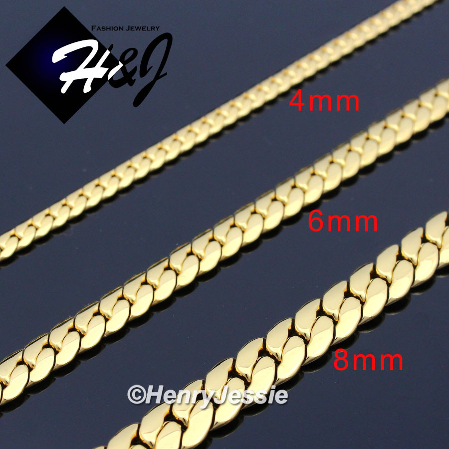 16″-40″MEN Stainless Steel 8mm Gold Plated Miami Cuban Curb Chain Necklace*GN155