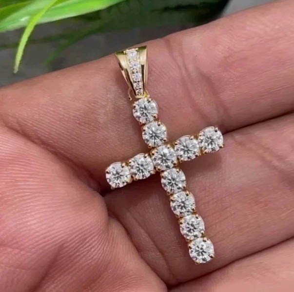 2Ct Round Cut Lab-Created Simulated Diamond Cross Pendant 14k Yellow Gold Plated