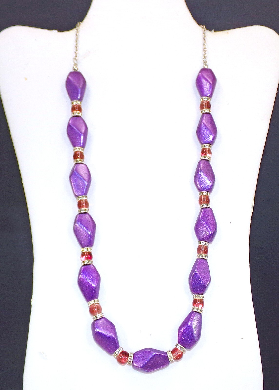 Purple bead necklace with small glass beads and crystal spacer beads NEW