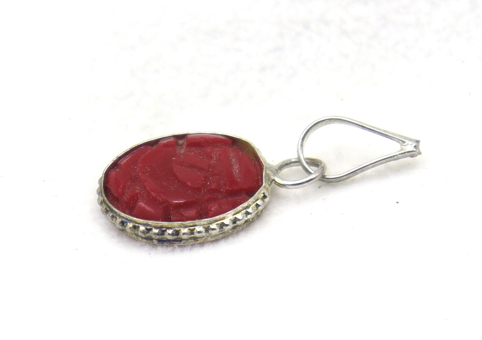 Natural Carving Coral Orange Color Gemstone German Silver pendant 1 Inch