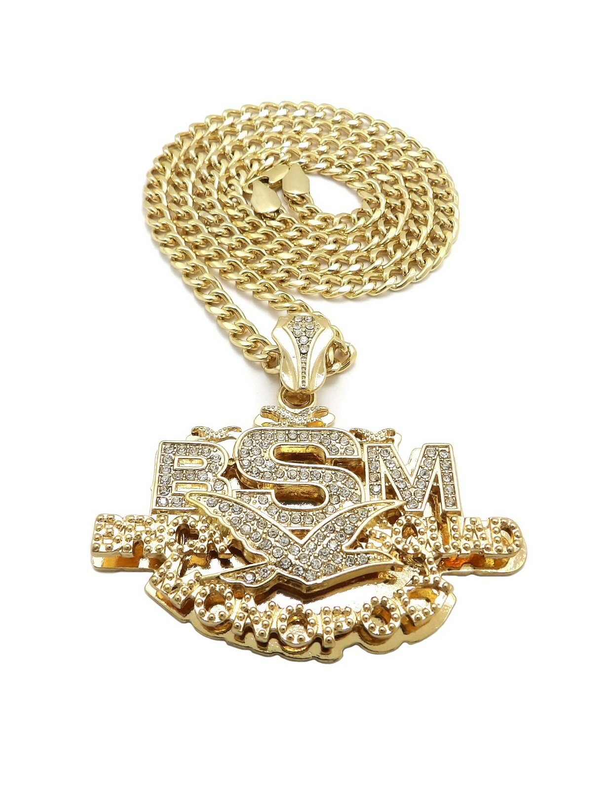Iced Bust Down Brick Squad Monopoly BSM Pendant & 5mm 24″ Cuban Chain Necklace