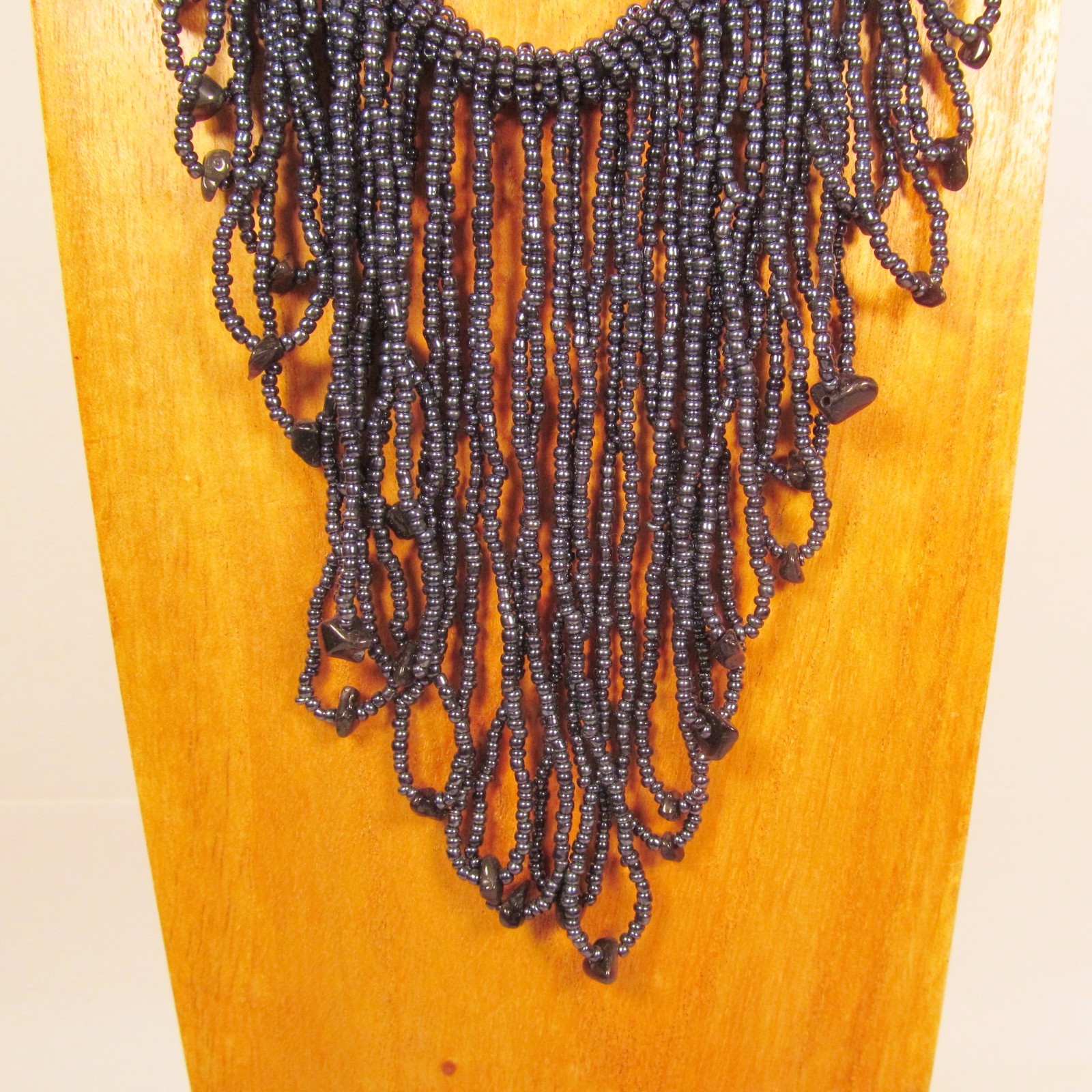 16″ Boho Flapper Style Handmade Hematite Stone Chip Seed Bead Choker Necklace