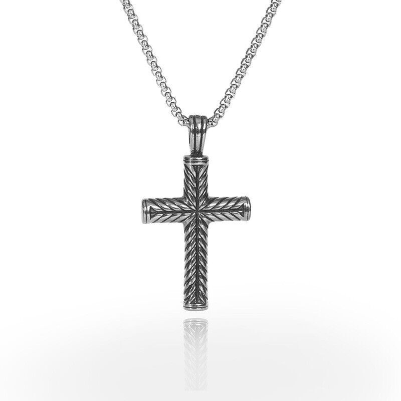 NEW Boys Mens Stainless Steel Vintage Cross Pendant Necklace Men Women Silver