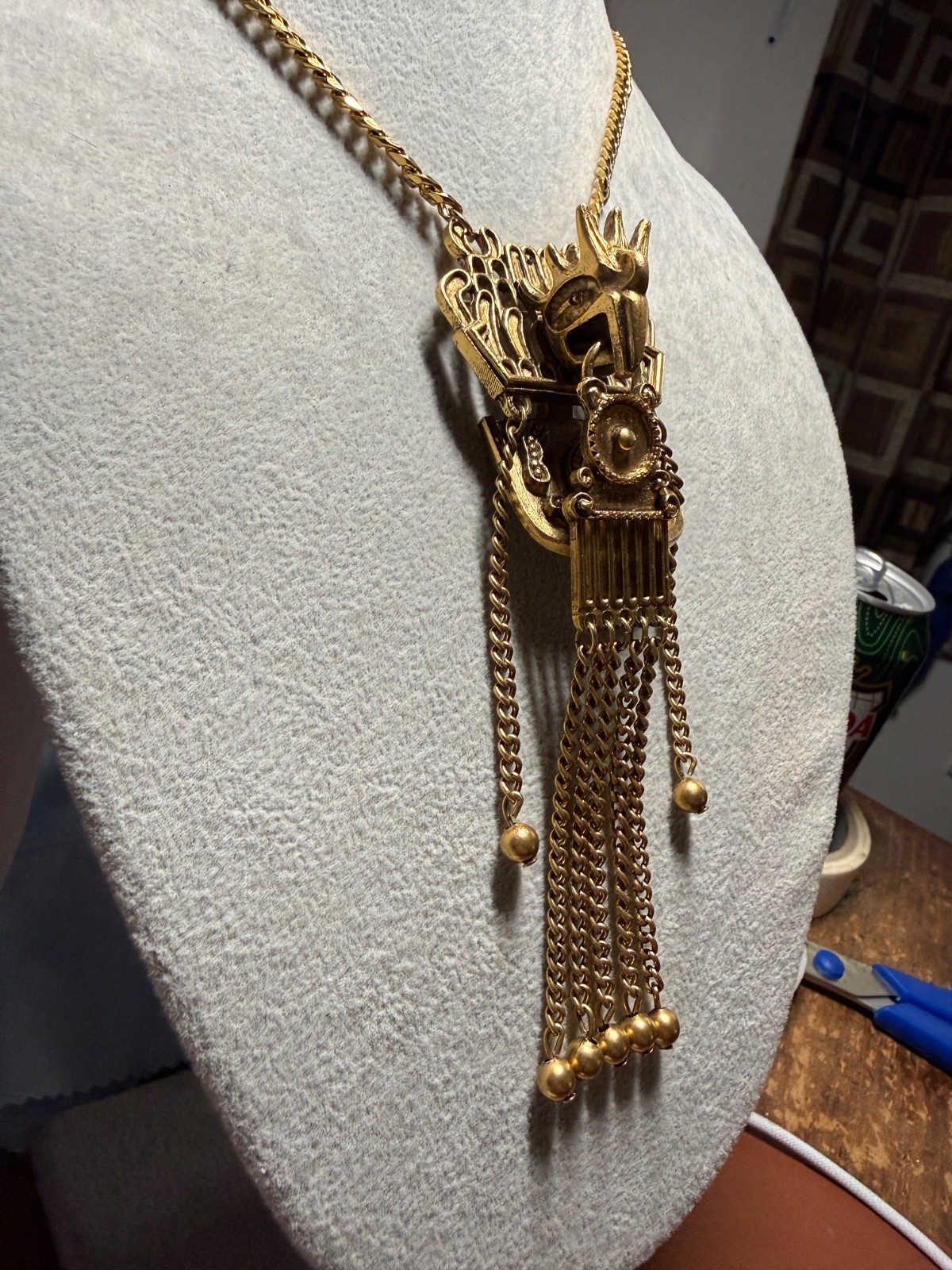 Rare Cuahutemoc Aztec Descending Eagle Necklace by Trigere, circa 1950s (#H)