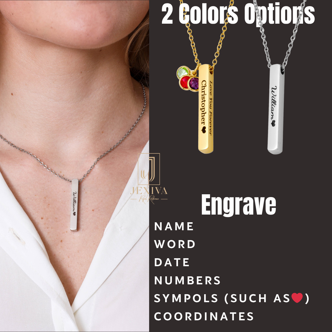 Personalized Name Engraved Bar Necklace for Women/Men