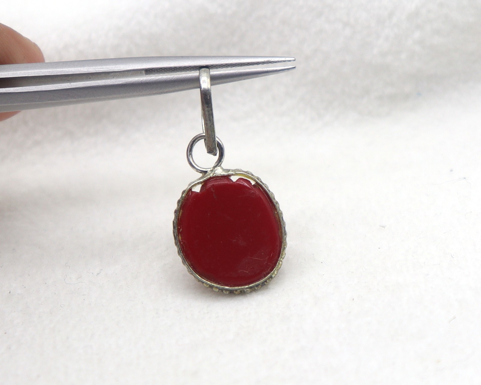 Natural Carving Coral Orange Color Gemstone German Silver pendant 1 Inch