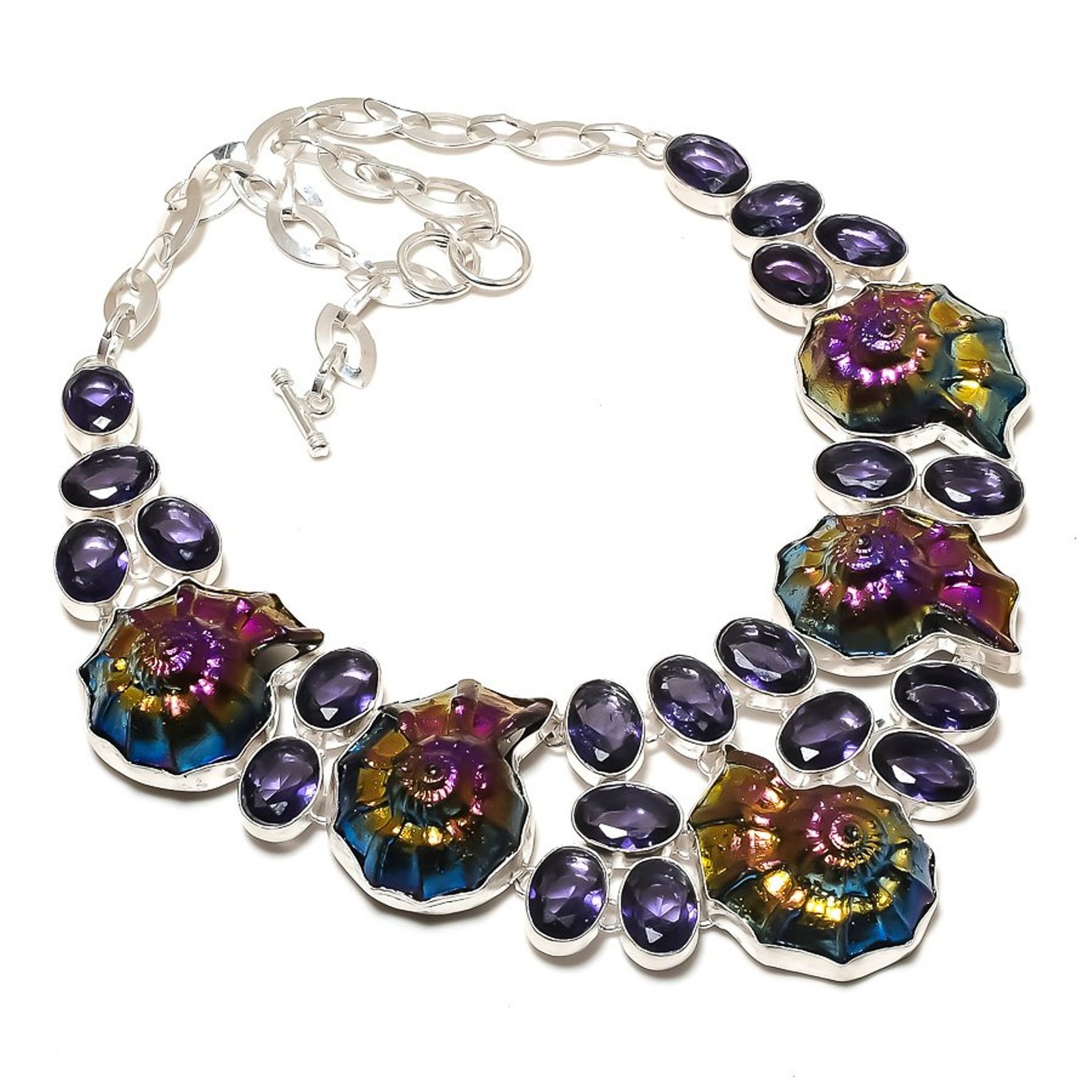 Ammonite Fossil African Amethyst Gemstone Fashion Jewelry Handmade Necklace 18″