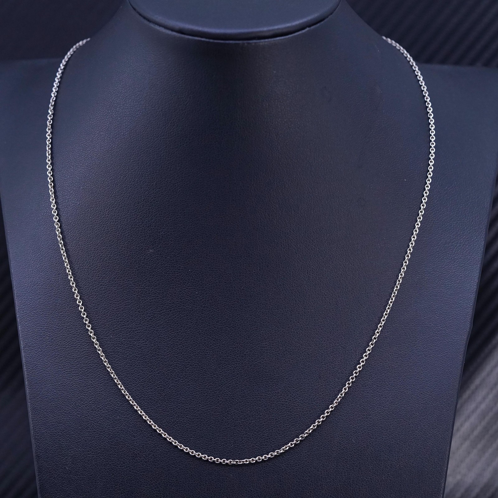 16+2” 1.6mm, vintage Sterling 925 silver necklace, textured circle chain
