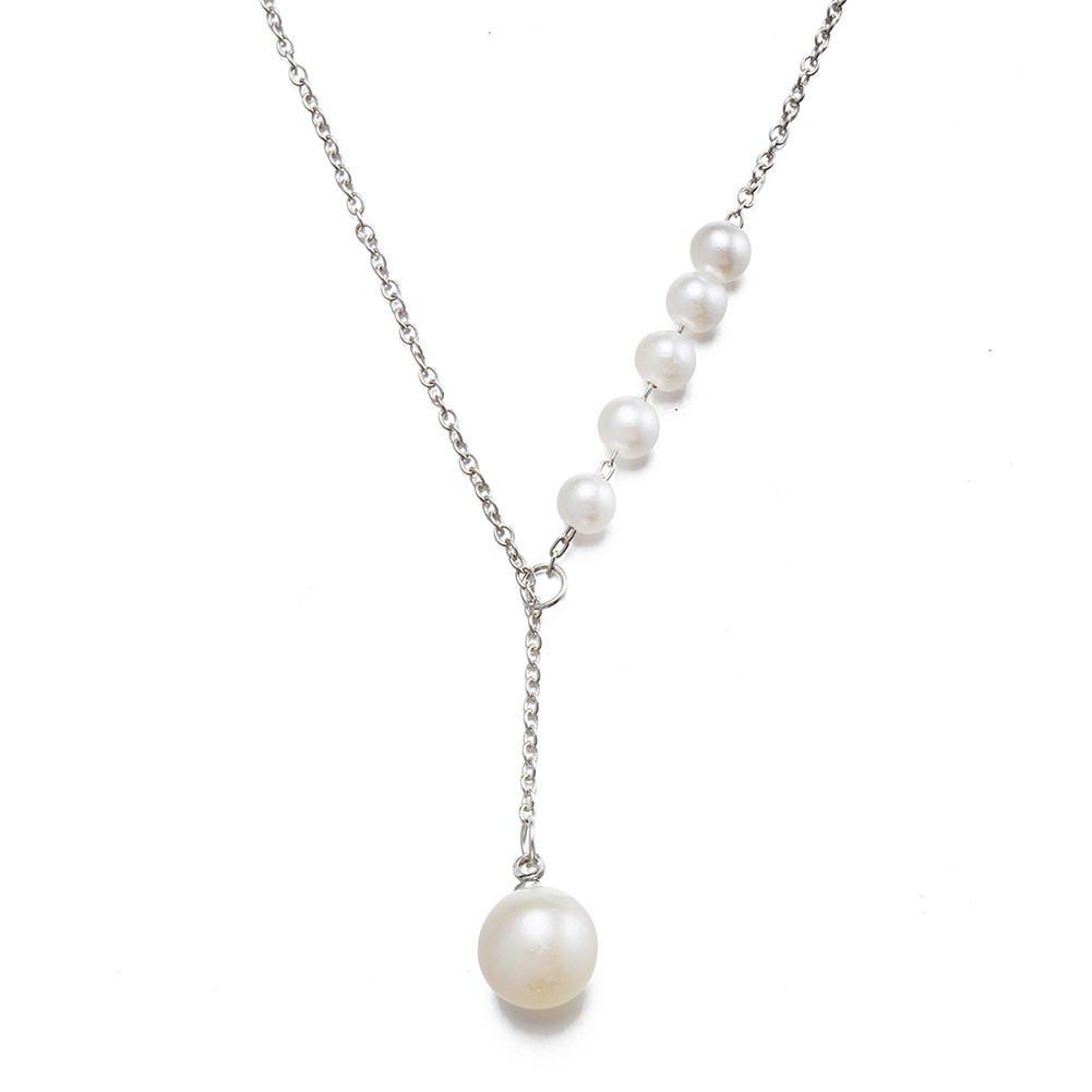 Chic Silver Plated White Pearl Woman Chain Wedding Necklace N-A551 Gift