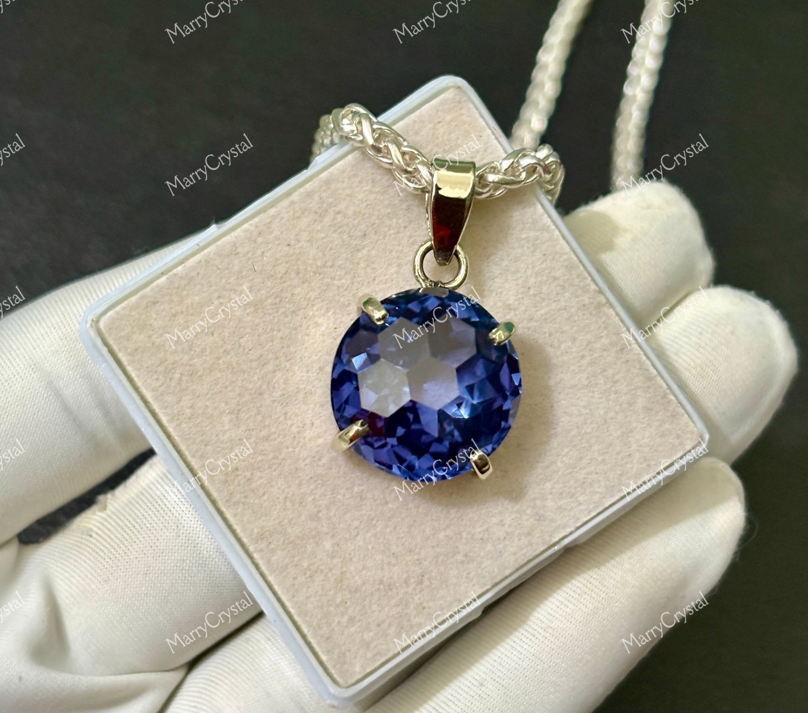 32 Ct Alexandrite GS Silver Pendant Necklace | Color Change Crystal