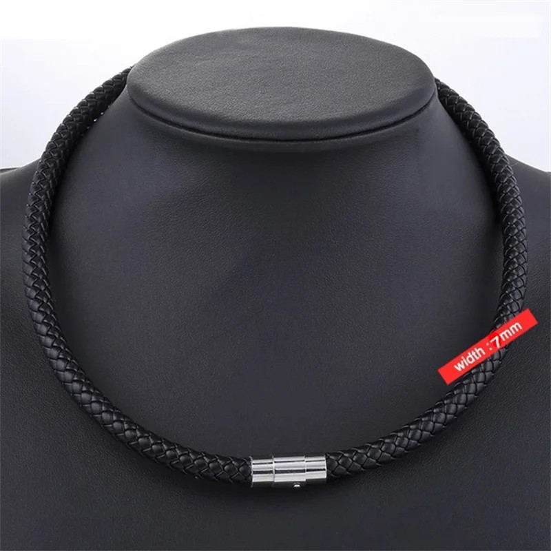Punk Men’s Leather Braided Rope Chain Necklace Men Women Stainless Steel Magneti