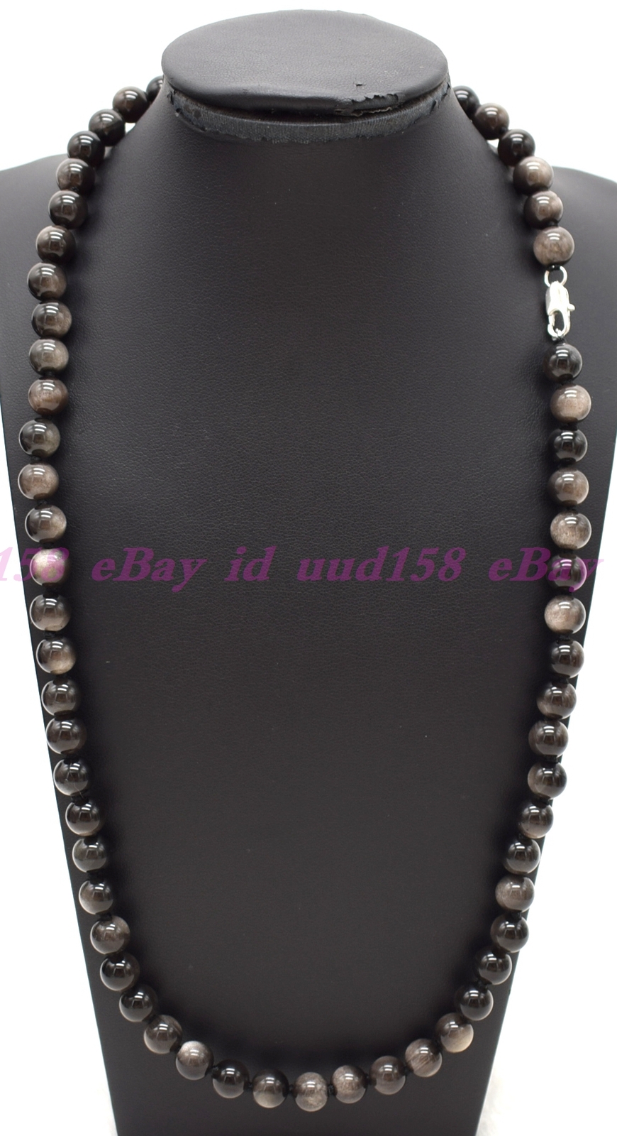 Natural 6mm Silver Sheen Obsidian Round Gemstone Beads Necklace 18″ AAA