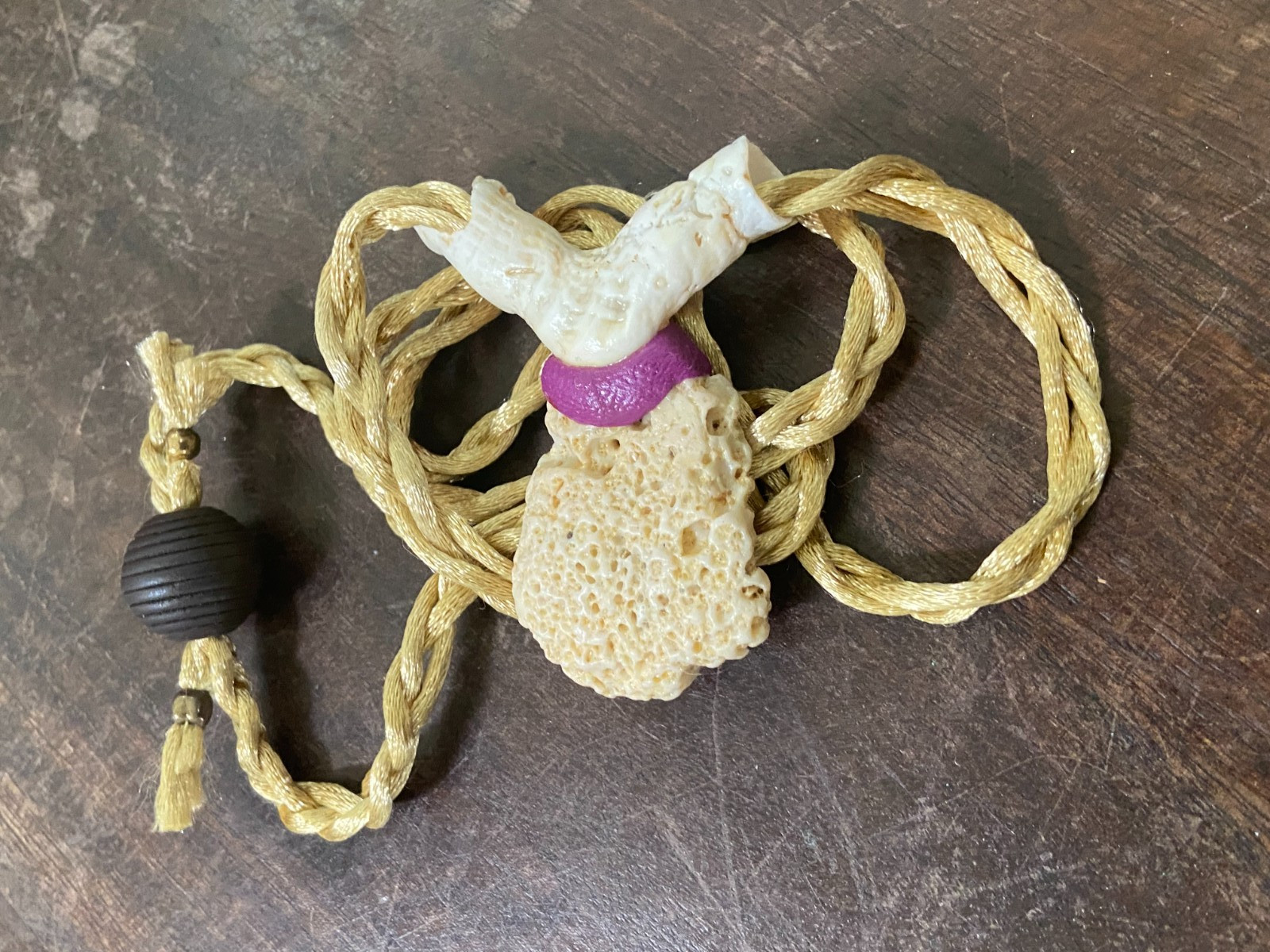 Handcrafted Coral Pendant Necklace – Adjustable Satin Cord with Dancing Figure