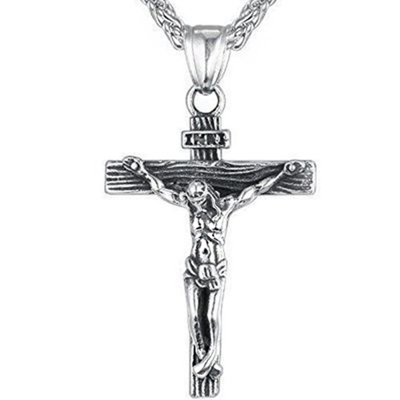 Men Stainless Steel Jesus Christ Crucifix Cross Pendant Chain Necklace