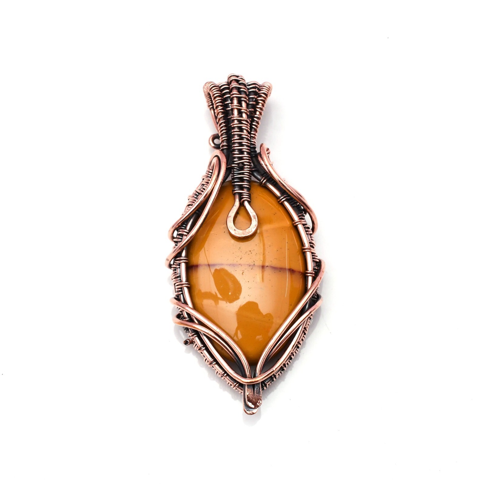 Mookaite Jasper Pendant Copper Wire Wrapped Handmade Jewelry Pendant 2.15″