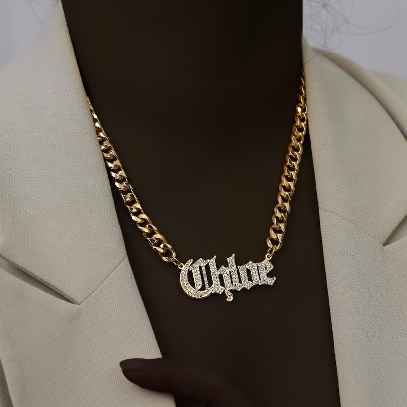 14K Yellow Gold Plated Personalized Name Pendant 4 Ct Round Simulated Diamond