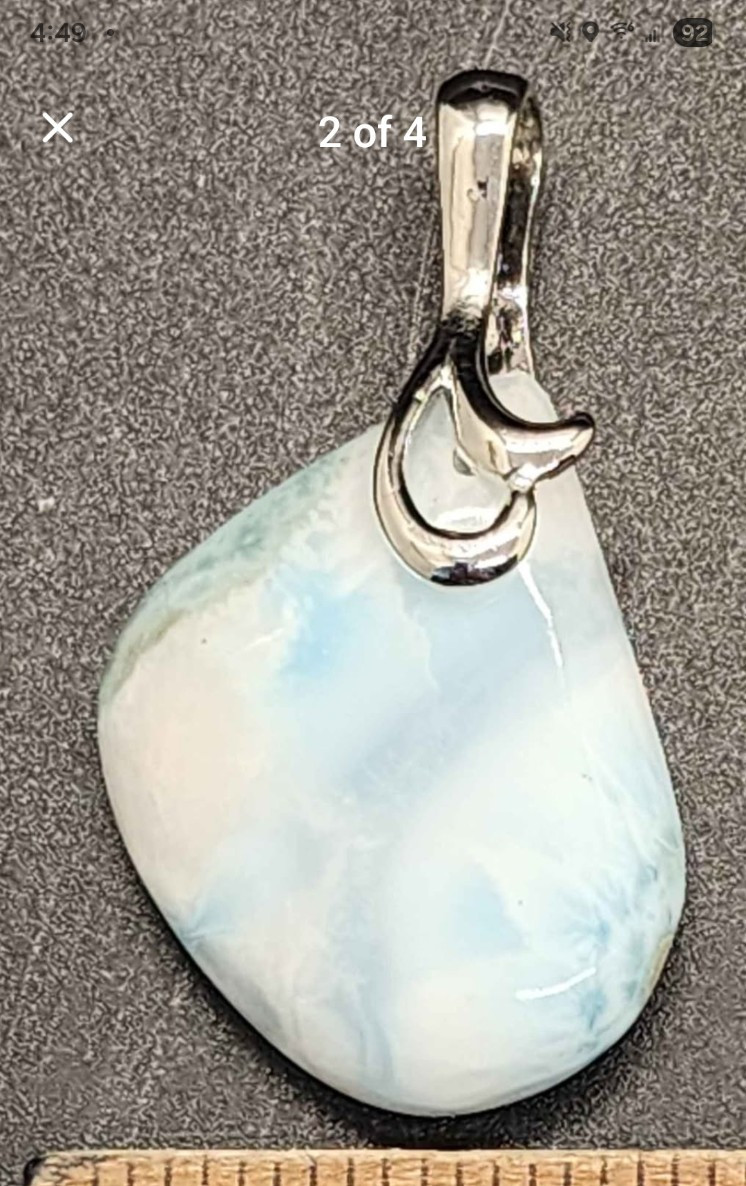 Larimar Stone Teardrop Charm Pendant with Silver Swirl Bail