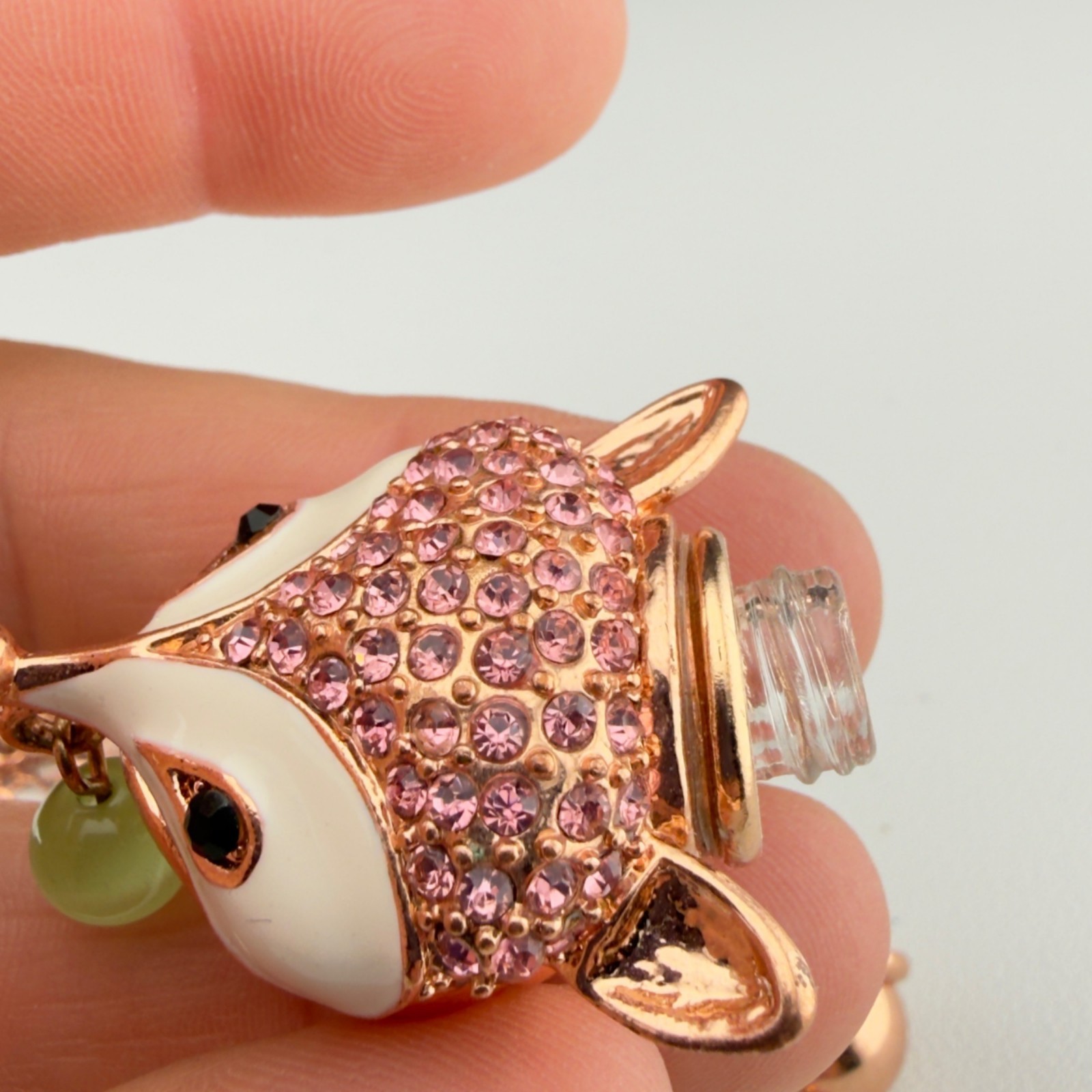 Fox Pendant Perfume Bottle Necklace Rose Gold Pink Crystals