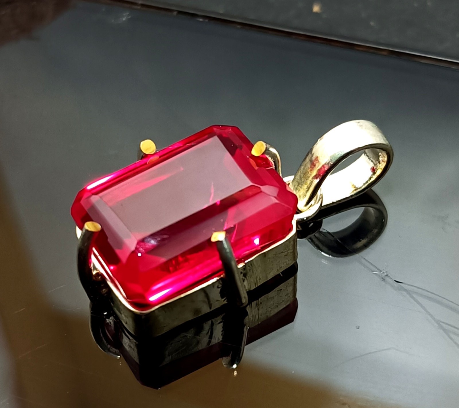 Natural Certified Red Ruby 45.20 Ct Emerald Cut Loose Gemstone Silver Pendant