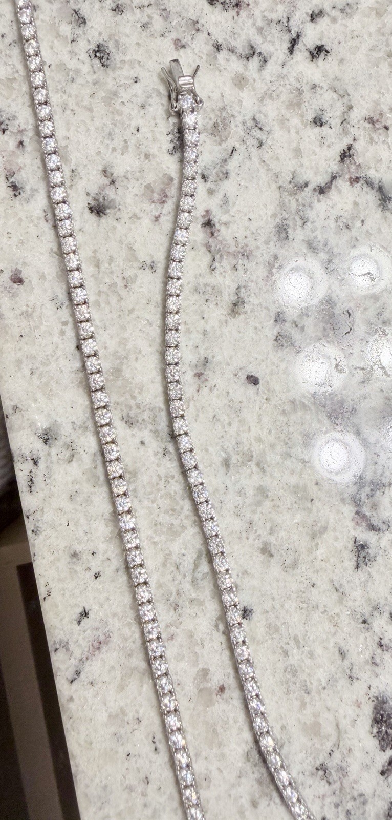 Silver Tone Tennis Necklace Round Clear Crystal Stones Prong Set Lobster Clasp