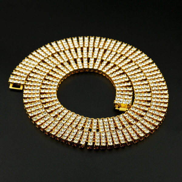 Hip Hop Gold PT Iced 4 Row Lab Diamonds 15mm 30″ Pharaoh Tennis Chain Necklace