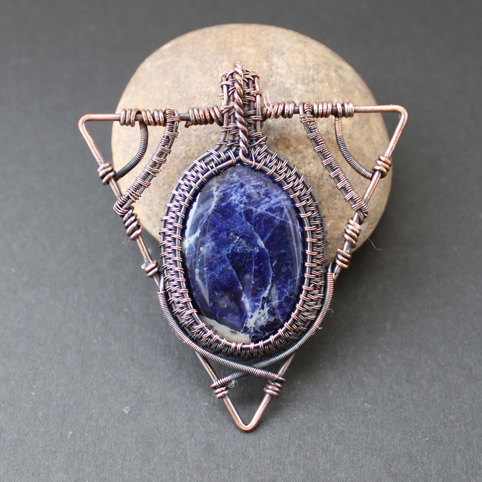Sodalite Gemstone Pendant Copper Wire Wrapped Pendant Handmade Wire Wrap Jewelry