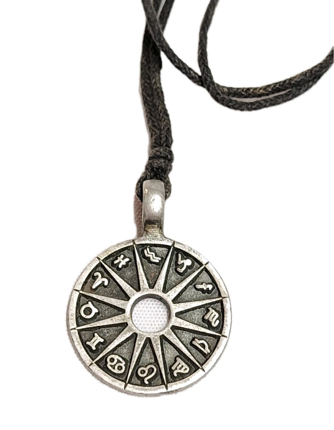 Zodiac Signs Pewter Pendant Charm Necklace Pewter Tone BlacK Cord Astrology