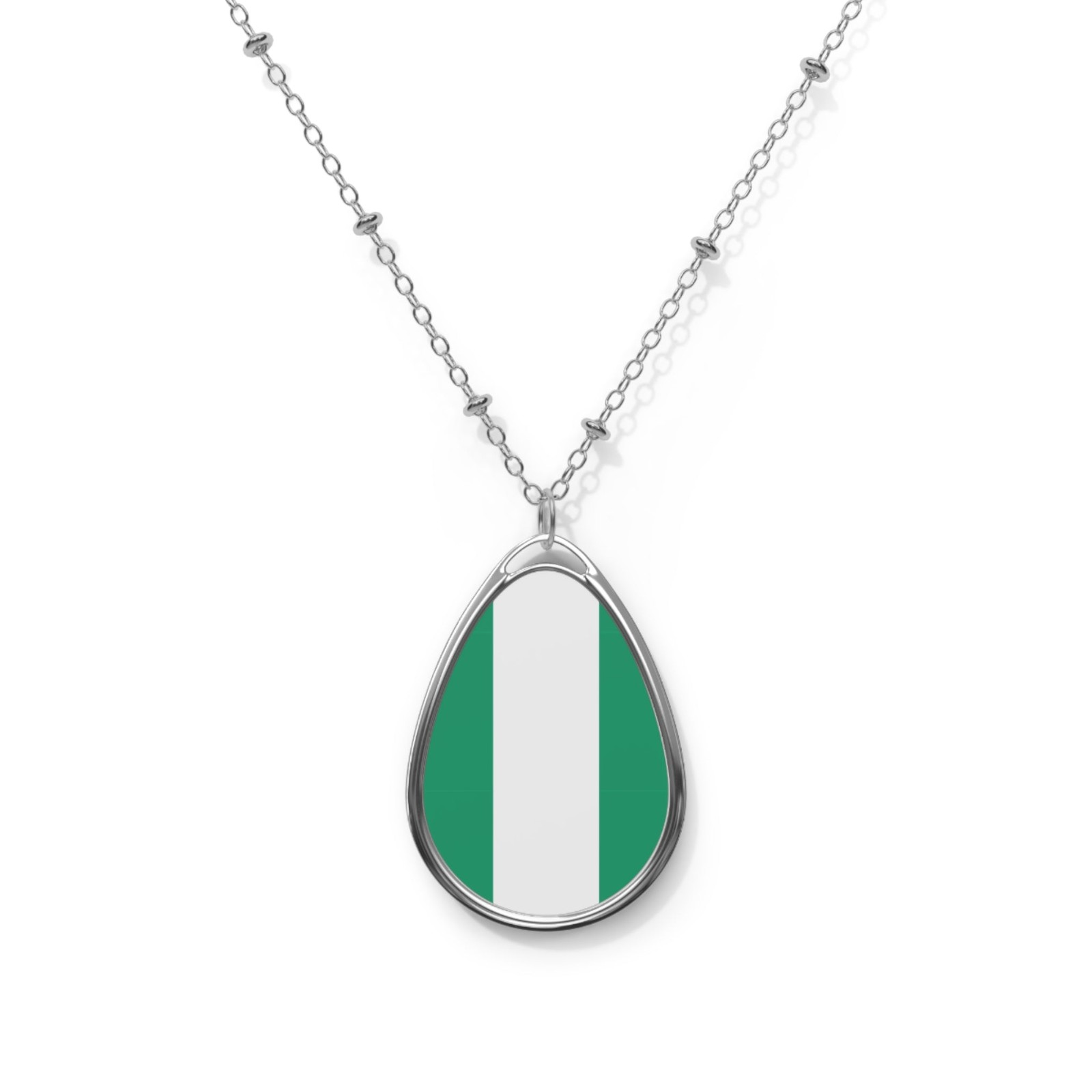 Nigeria Flag Oval Necklace – Nigerian Heritage Pendant – One Size / Silver