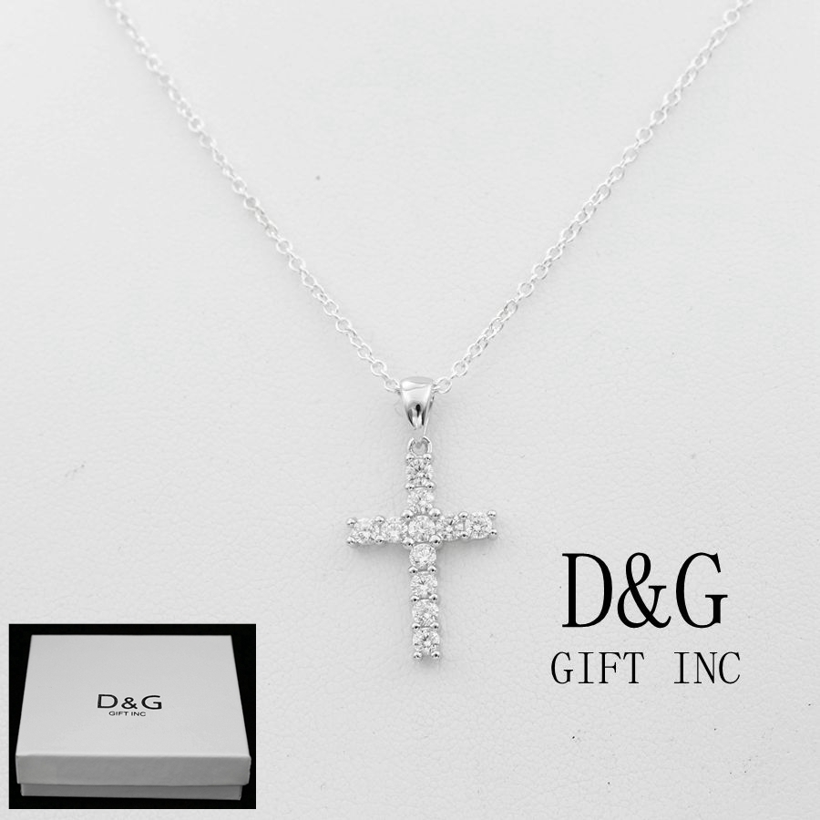 Women’s Sterling Silver 925.CROSS 25mm Cubic zirconia Pendant 18″Necklace,Box