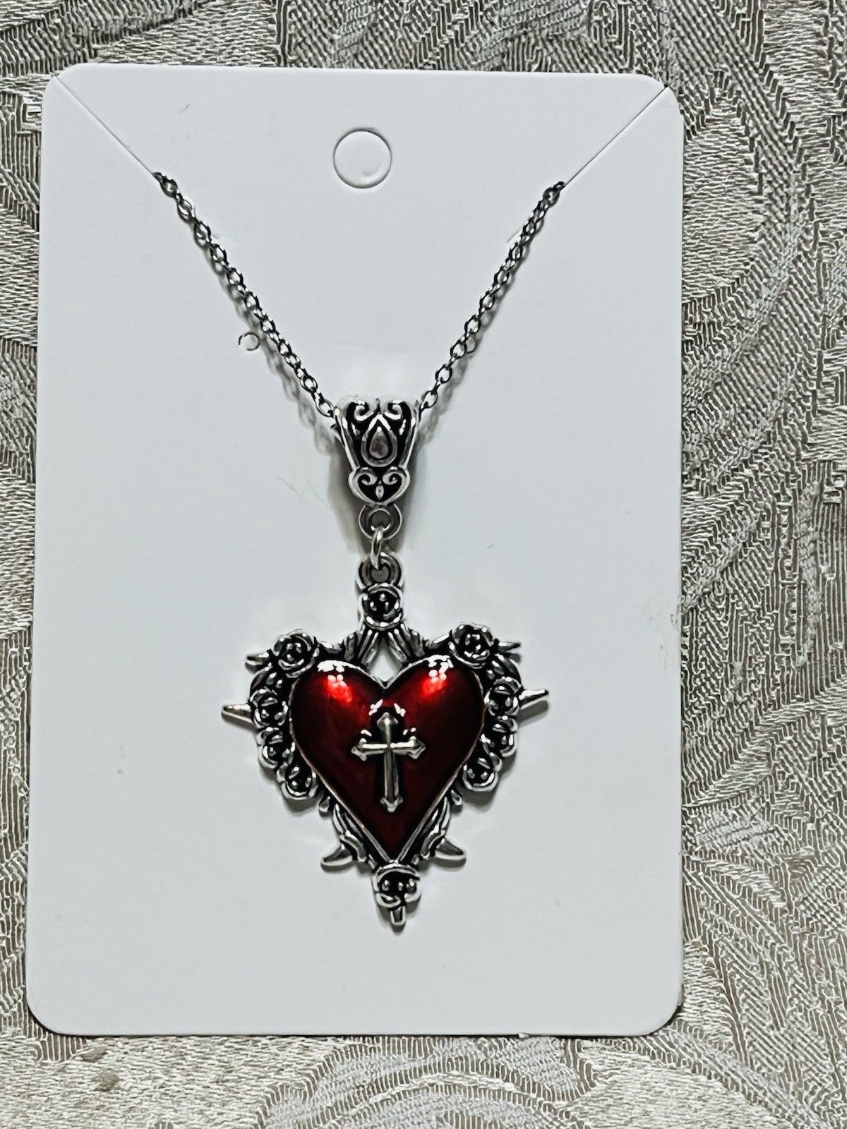 Silver Red Heart Gothic Enamel Charm Pendant Fashion Fun Boho Gold Necklace 18”
