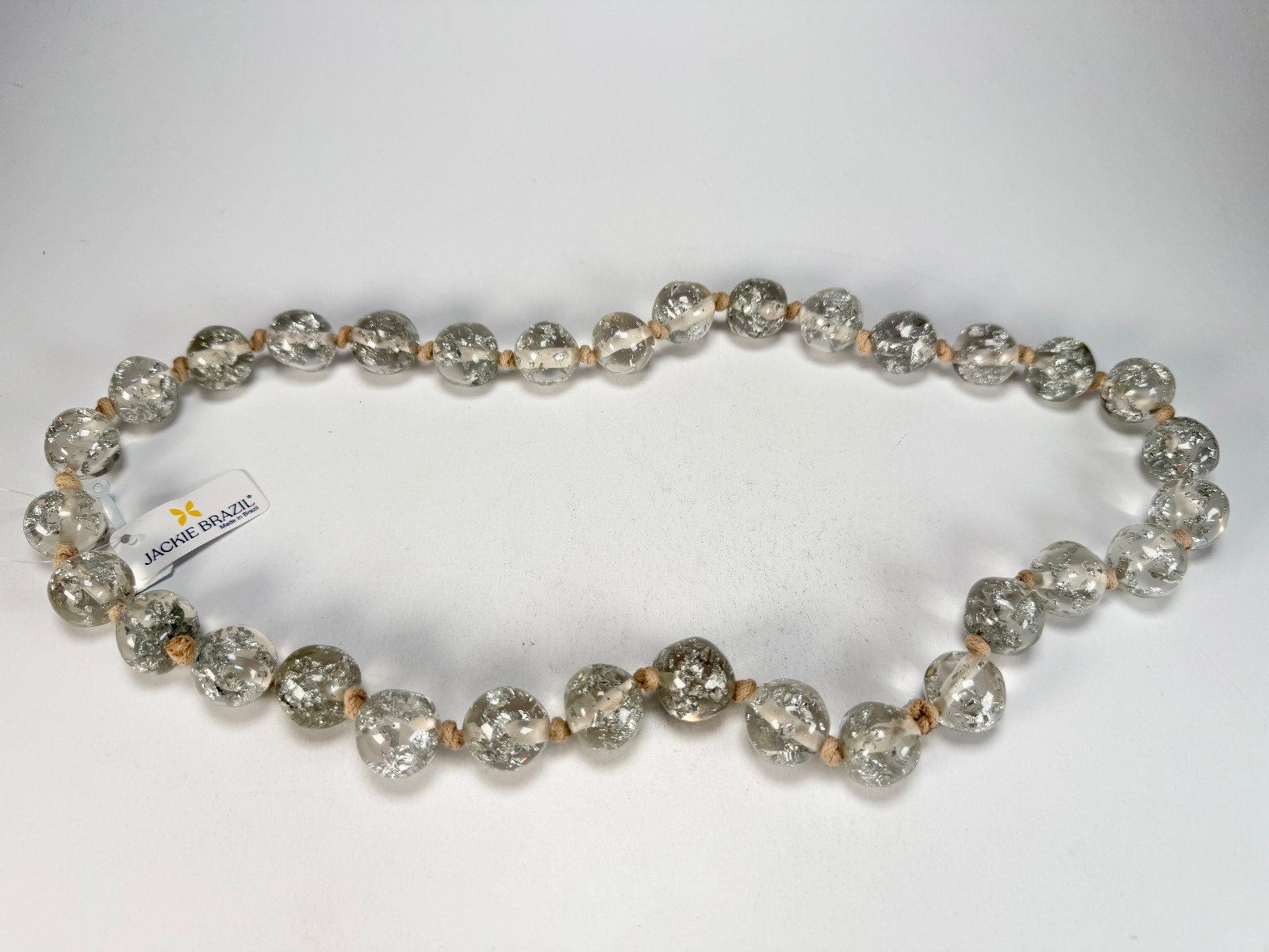 Jackie Brazil “Lola” Silver Flakes Medium Spheres 70cm Resin Necklace ( N2695 )