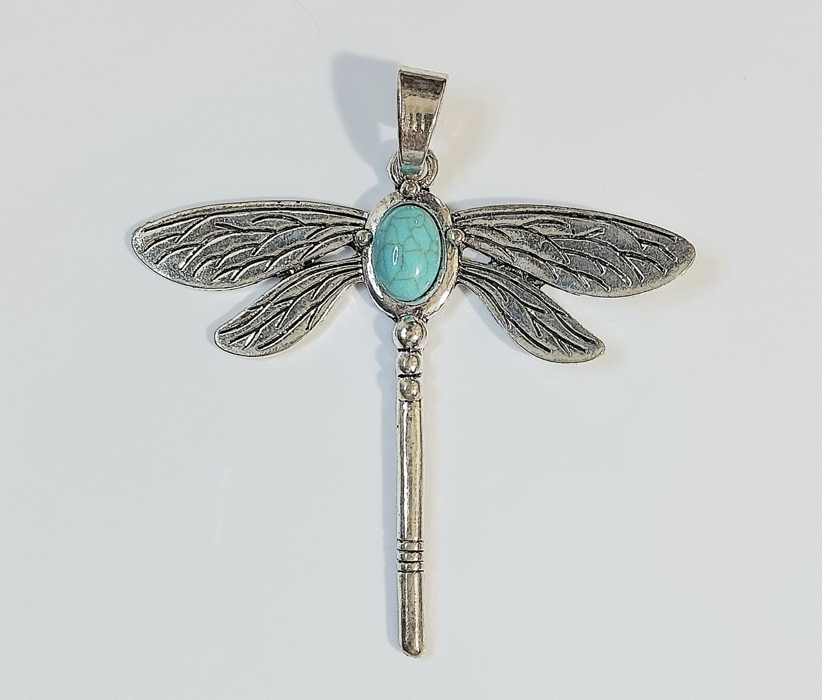 Dragonfly Silver Necklace Pendant with Turquoise Accent – Women’s Jewelry