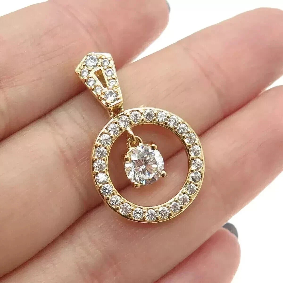 Round Cut Simulated Diamond Fancy Charm Pendant Chain In 14k Yellow Gold Plated