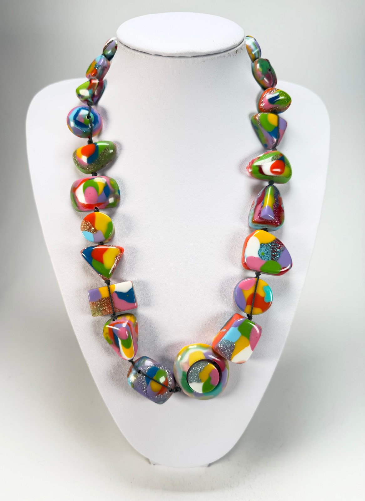 Jackie Brazil “Indiana” Kandinsky Multi-Bead Medium Resin 70cm Necklace (N0033)
