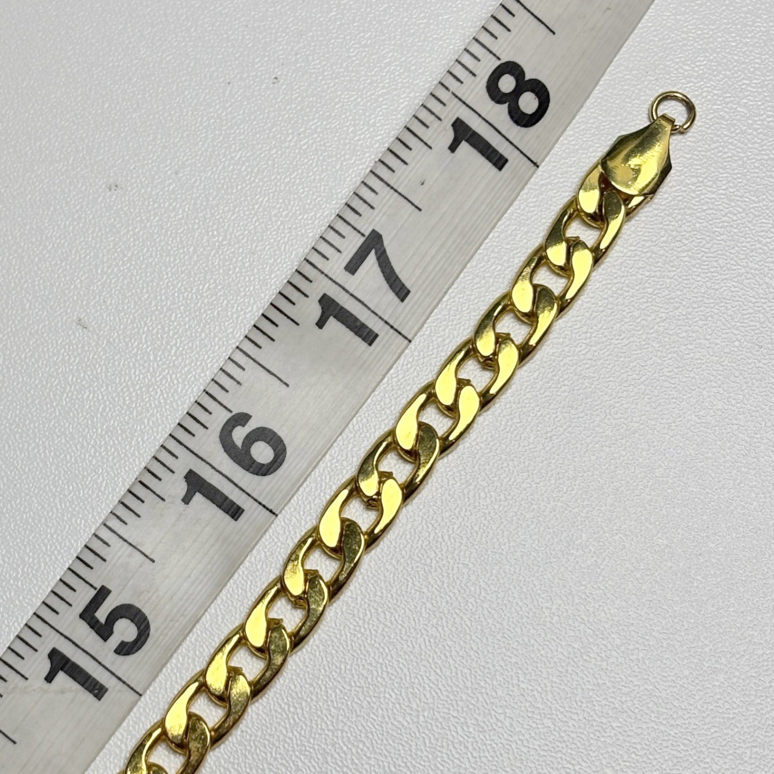 Gold Tone Curb Link Chain Necklace 18 Inch Polished Flat Link Unisex Jewelry