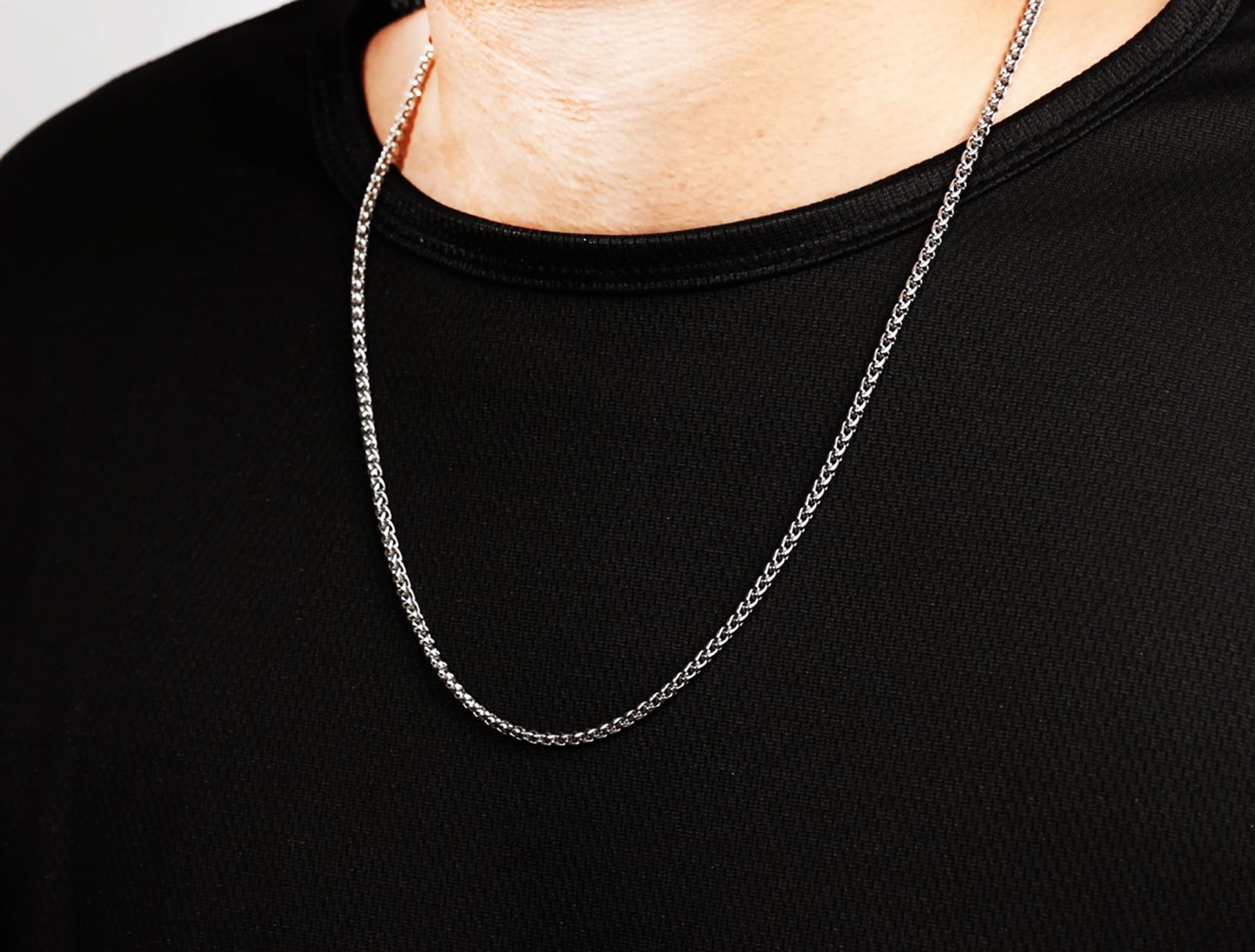 Silver Tone Stainless Steel Wheat Chain Necklace for Men and Women, Simple Je…