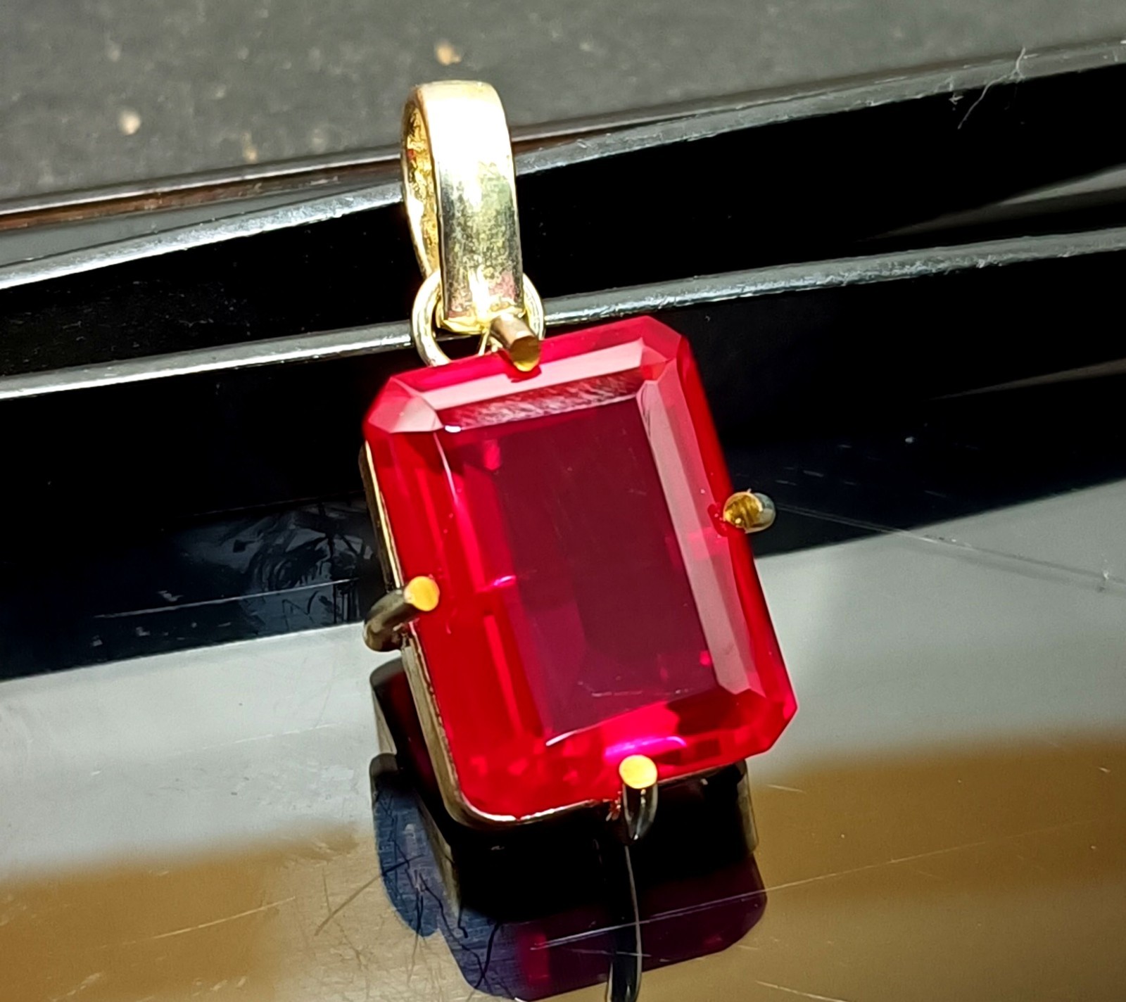 Natural Certified Red Ruby 45.20 Ct Emerald Cut Loose Gemstone Silver Pendant