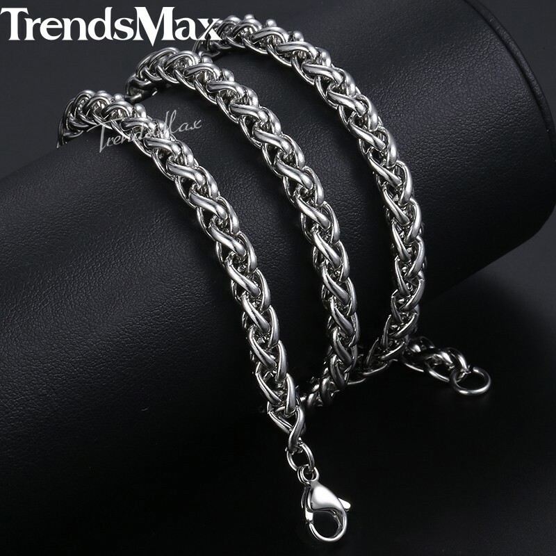 USA Stock 4mm 26″ Braided Wheat Chain 316L Stainless Steel Men Women Necklace
