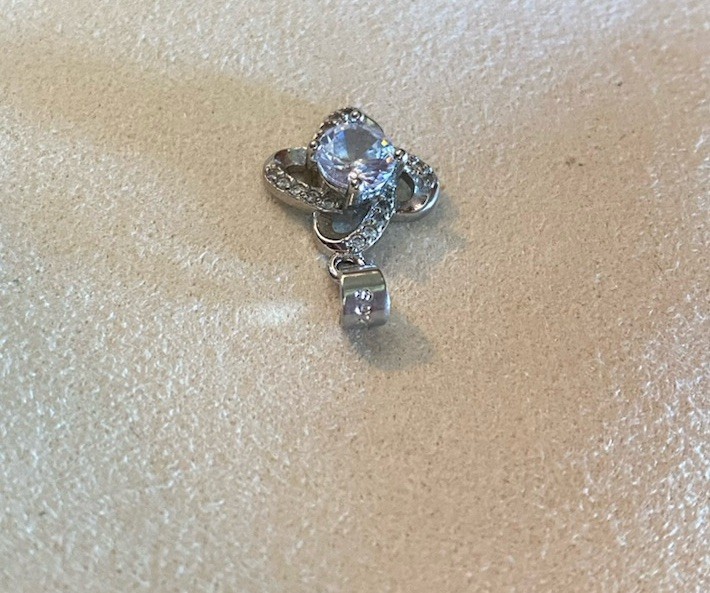 925 Sterling Silver Flower Pendant Charm, White Cubic Zirconia, Prong Set Signed