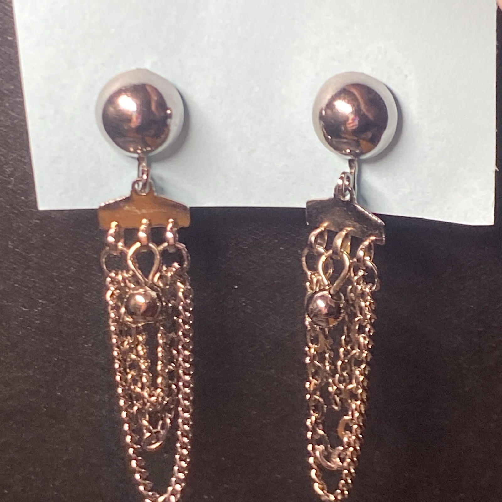 VTG Retro 7 Strand Gunmetal Silver toned Chain + Ball Necklace Earrings Set