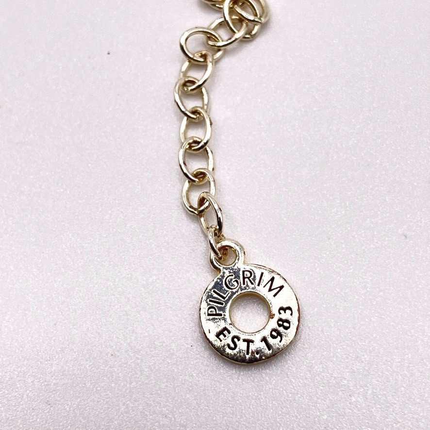 Pilgrim pendant charm necklace silver tone metal 46cm adjustable sparkly Danish