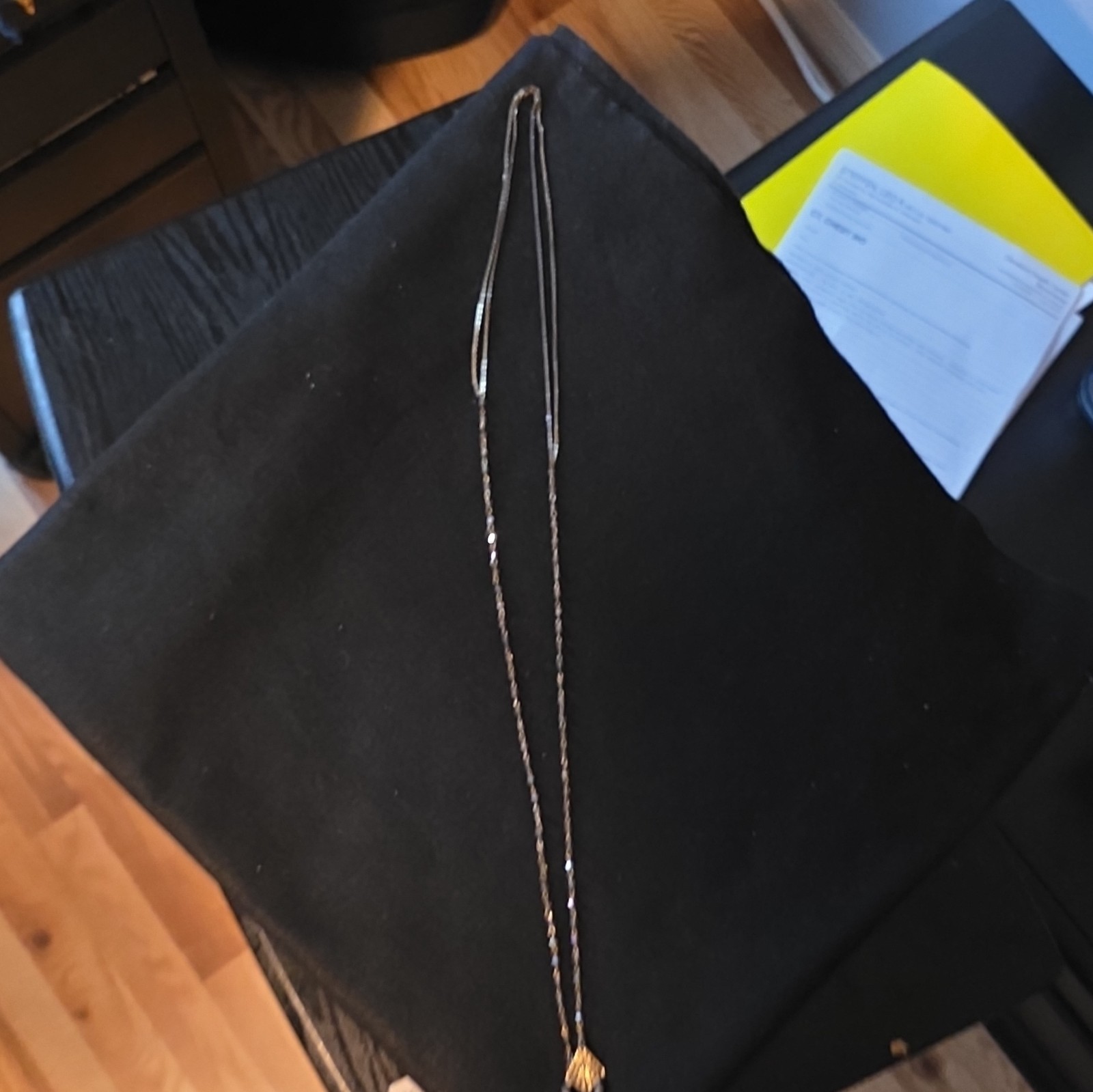 Gold Tone Cable Chain Necklace Triangle Tassel Pendant 23″ Gray Pink