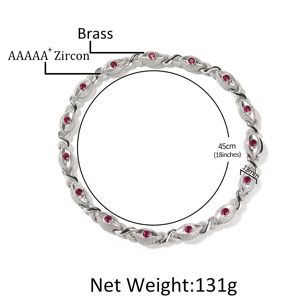 13mm Hip Hop Red Eye Cuban Chain Necklace Bracelets 8 Shape 5A Zircon Jewelry