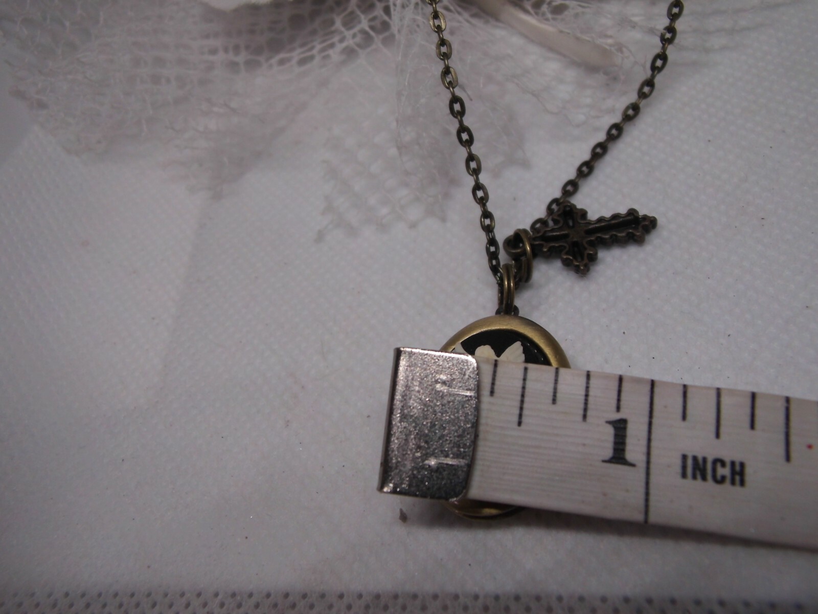 Valentine Prayer Box Bronze Locket Cameo Necklace Pendant photo keepsake Angel