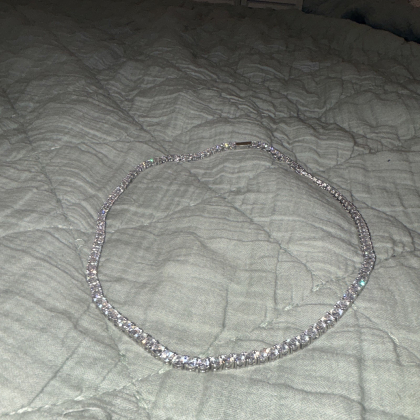 Men’s Silver Tennis Chain Necklace with Cubic Zirconia, Box Closure 20”